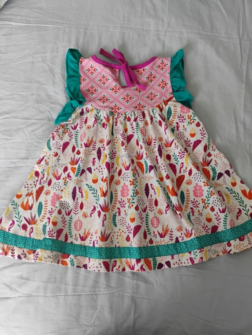 Wildflowers Teal & Pink Floral Ruffle Sleeve Dress Tunic Sz 8